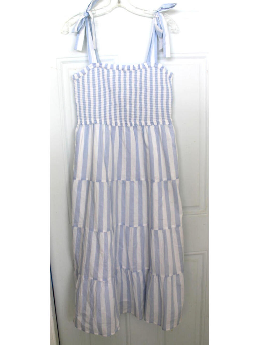 NWT J. Crew Factory tie shoulder striped smock dress Blue Sz M